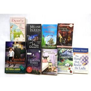 Lot of 9 Cozy Mystery Books, clean and gently-read - Various authors See photos